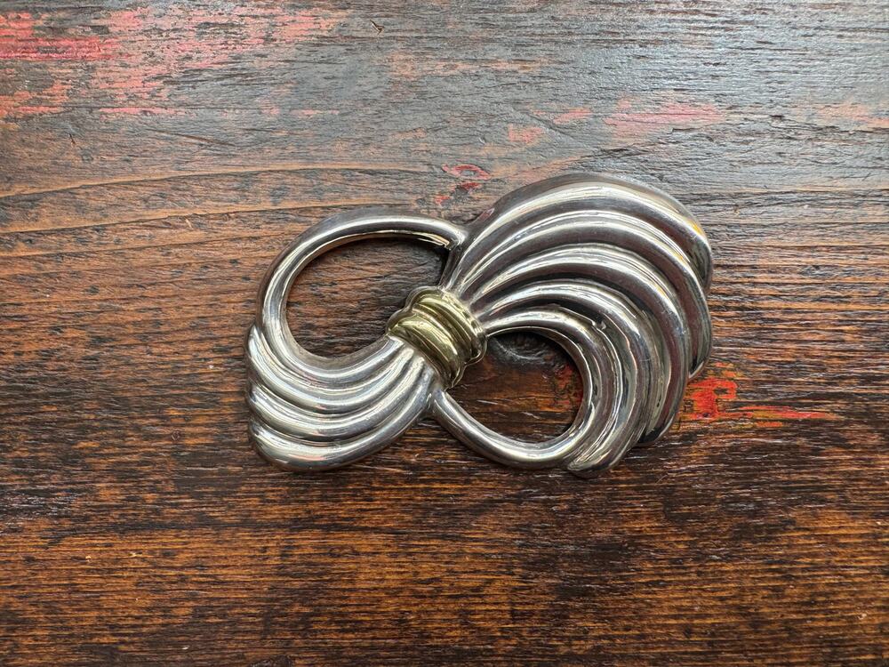 1980's Vintage Taxco Mexico Bow Brooch Pendant TC-166 Sterling Silver Brass